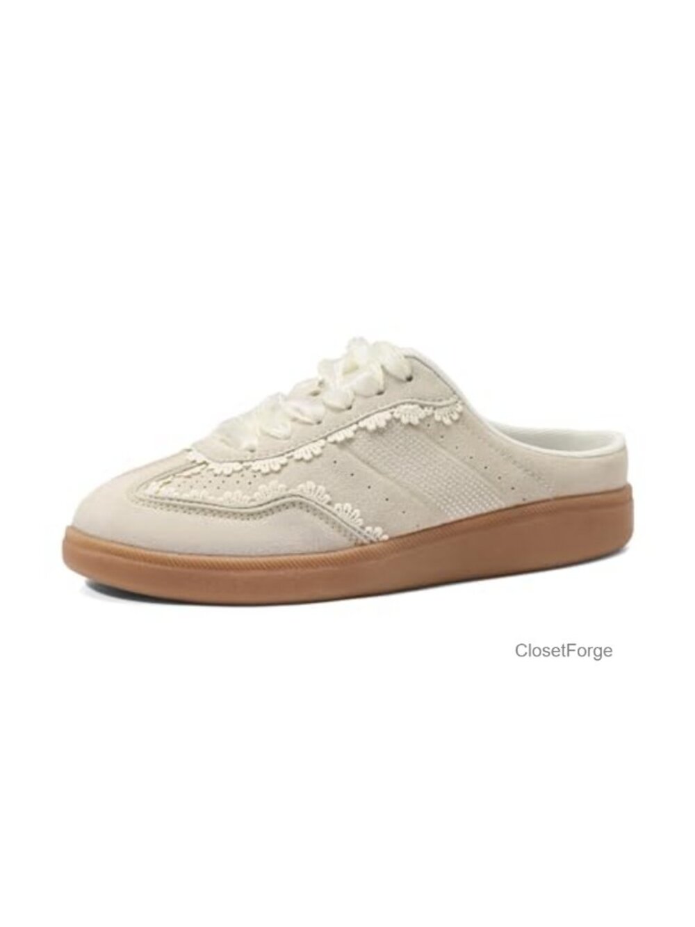 Women's Backless Slip-On Mule Sneakers PU Micro Fibre Organza Lace